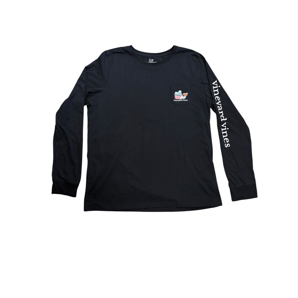 Vineyard Vines Womens XL Black Apres Ski Whale Long Sleeve Pocket T-Shirt